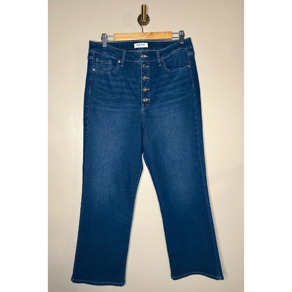 Nine West High Rise Wide Leg Button Fly Cropped Jeans Size 14
